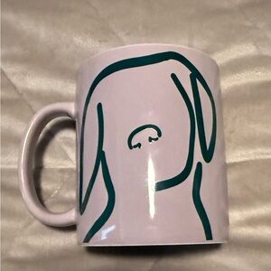 Lavender Mug with Black Drawing of Dog Outline.  Writing on Inside of Mug.